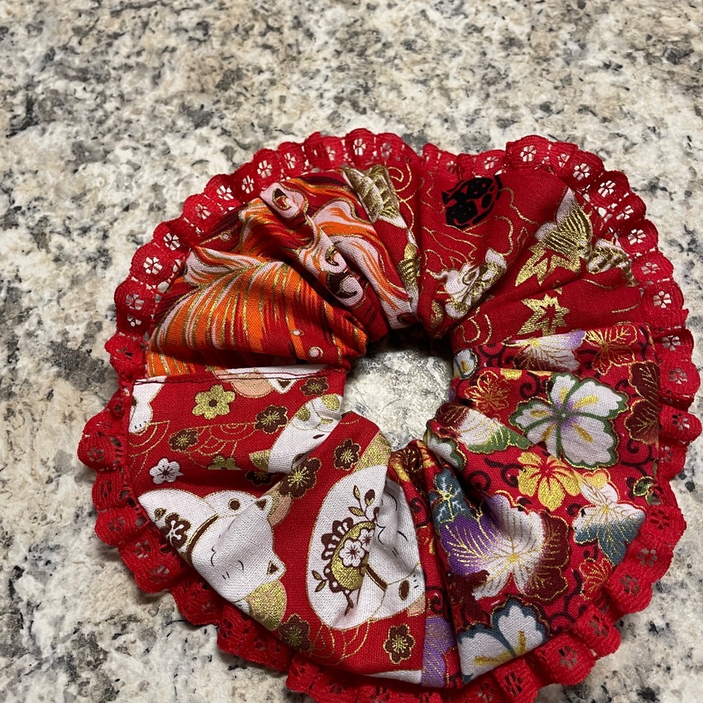 Red Floral Hair Scrunchie
